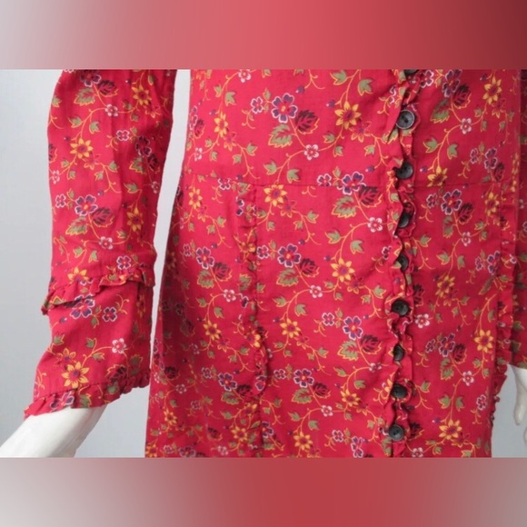 Free People Red Floral Long Sleeve Bohemian Dress Size-S - Picture 3 of 7